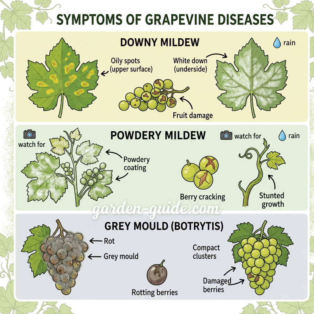 Downy Mildew, Powdery Mildew and Botrytis: Check Your Grapevines